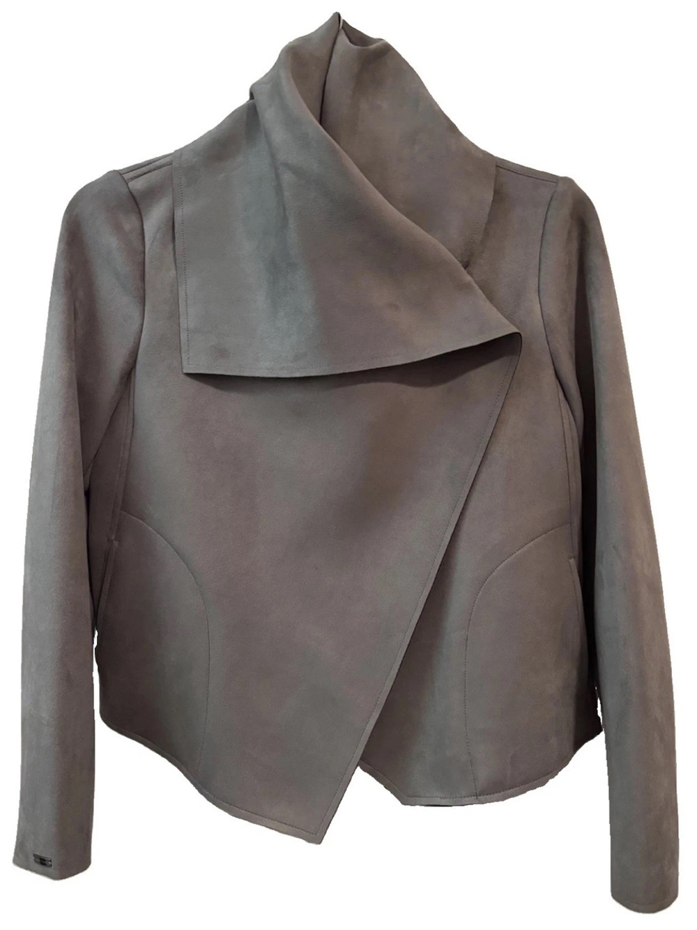 Anne Klein Gray Suede Draped Asymmetrical Jacket